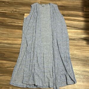 Lularoe Joy blue and grey ribbed space-dyed knit longline vest size large NWOT